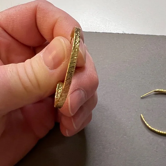 Gold Textured Hoop Earrings - Picture 3 of 3